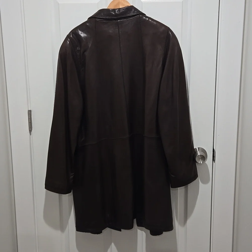 Vintage Gallery genuine lamb leather chocolate brown button down jacket coat XL